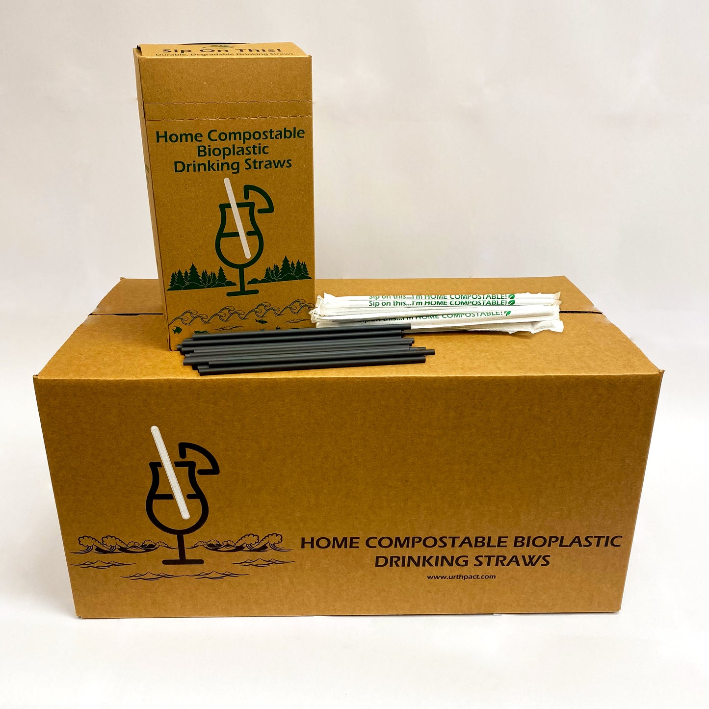 10" 7mm Black home compostable straws with inner and master case