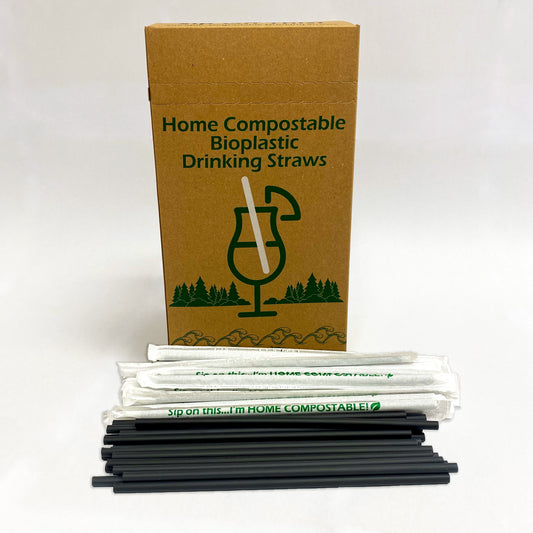 BLACK 10" x 7mm Compostable Drinking Straw (2400-count)