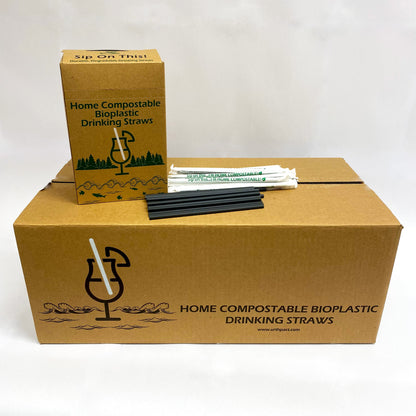 Black home compostable drinking straws 7.75 inch 7mm with master and inner case